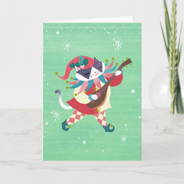 Jul Music Elf Cat-Helgdag kort (Framsida)
