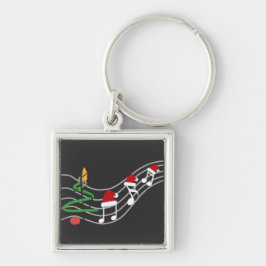 Jul Musik noter Santa Hat Treble Clef Fyrkantig Silverfärgad Nyckelring
