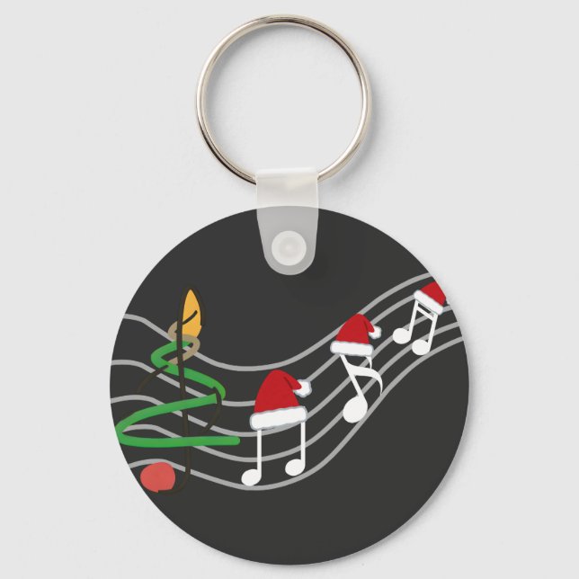 Jul Musik noter Santa Hat Treble Clef Nyckelring (Framsida)
