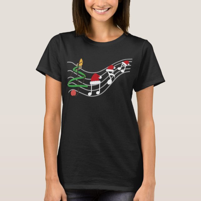 Jul Musik noter Santa Hat Treble Clef T Shirt (Framsida)