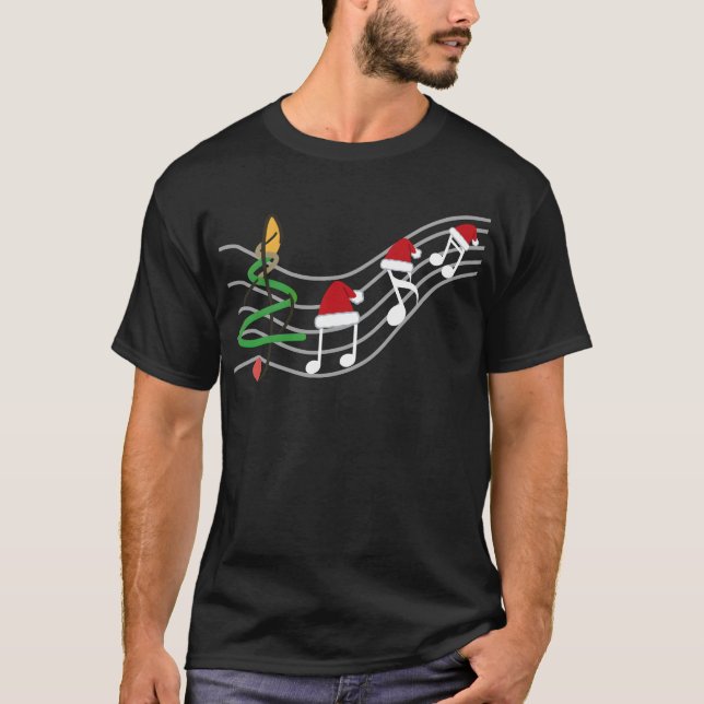 Jul Musik noter Santa Hat Treble Clef T Shirt (Framsida)