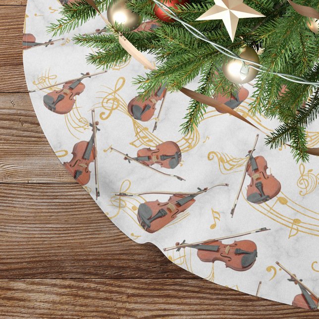 Jul Musik noter Violins Guld Julgransmatta Borstad Polyester (Skapare uppladdad)