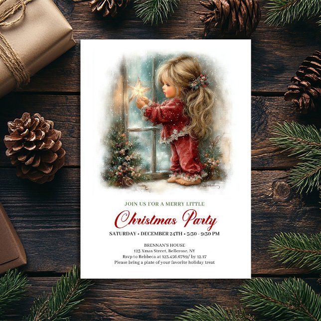 Jul Mysig Vinterscen Flickträdinbjudan Inbjudningar (Christmas Cozy Winter Scene Girl Tree Invitation)