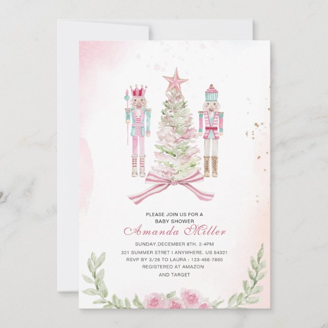 Jul Näckrackarebalett Rosa akvarell bebis s Inbjudningar (Framsida)
