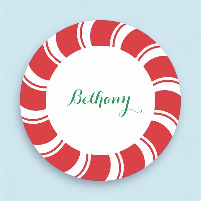 Jul Namn bricka Badge Round 3-tums Julfest Namnbricka (MISOOK Peppermint Holiday Name Tag Round)