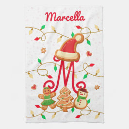 Jul Namn Monogram Anpassningsbar Gingerbröd Red Kökshandduk