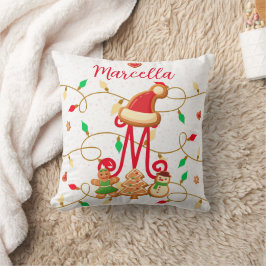 Jul Namn Monogram Anpassningsbar Gingerbröd Red Kudde