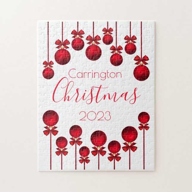 Jul Namn Year Red Ornaments Rosett band-skript Pussel (Vertikal)