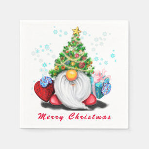 Jul Napkins Gnome med gåvor Pappersservett