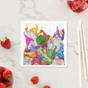 Jul Napkins Lycklig Gnomes Party Pappersservett