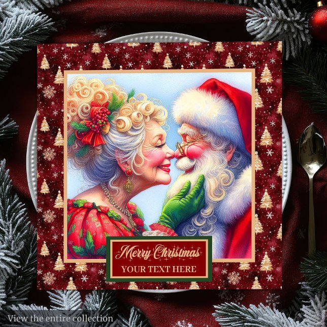 Jul Napkins Red Guld Grönt Mr & Mrs Claus Pappersservett (Christmas Napkins Red Gold Green Mr. & Mrs. Claus)