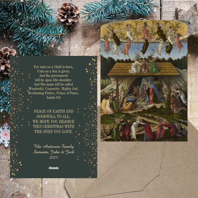Jul Nativitet Botticelli Christian Catholique Julkort (Christmas Nativity Scene by Sandro Botticelli Religious Christian Catholic Holiday Greetings Card)
