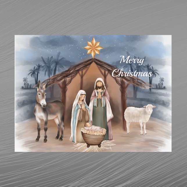 Jul Nativitet Djur kristen vattenfärg Helg Vykort (Skapare uppladdad)