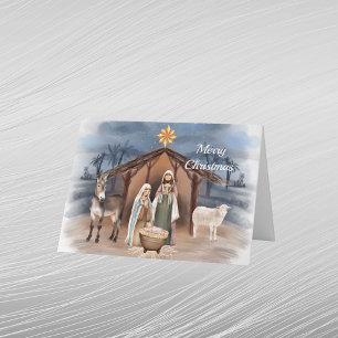 Jul Nativitet Djur kristen vattenfärg Helgkort