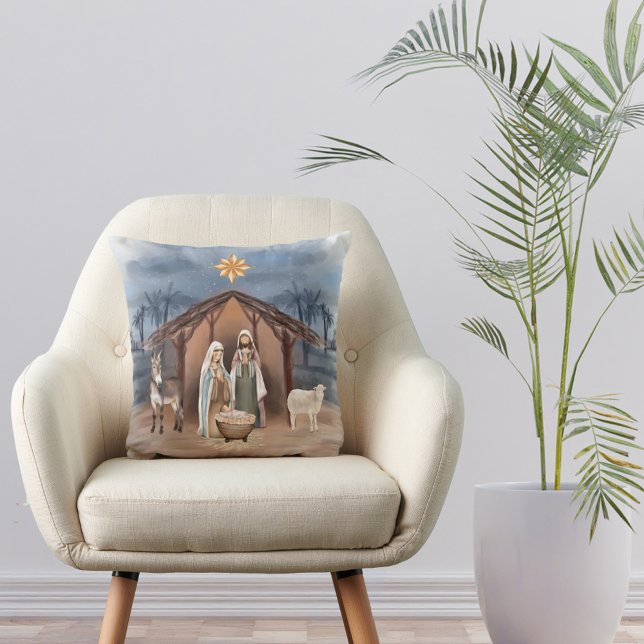 Jul Nativitet Djur kristen vattenfärg Kudde (Skapare uppladdad)