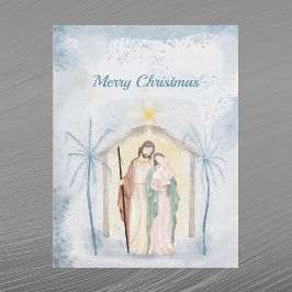 Jul Nativitet Handflatan Träd Watercolor Helg Vykort