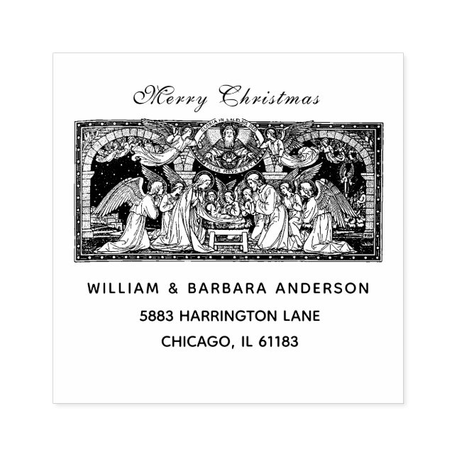 Jul Nativitet Jesus Mary Joseph Änglar Stämpel (Tryck)