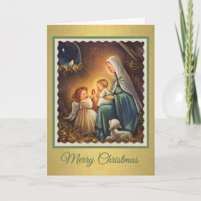 Jul, Nativitet, Jungfru Mary, Kristus Child. Helgkort (Framsida)