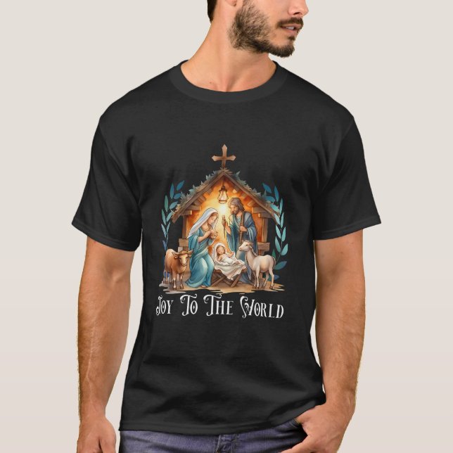 Jul Nativity Kristen Jesu Födelse Glädje  T Shirt (Framsida)