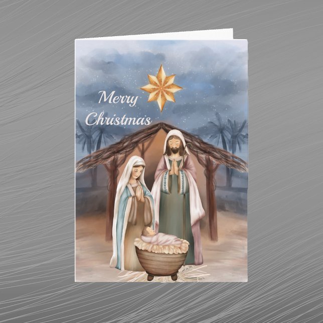 Jul Nativity Krybbe Stjärna Akvarell Helgkort (Skapare uppladdad)