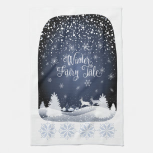 Jul Natten Fairy Tale Fantasy Snowy Forest Po Kökshandduk