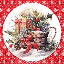 Jul Natural Holly Berries Pinecones Red Bow