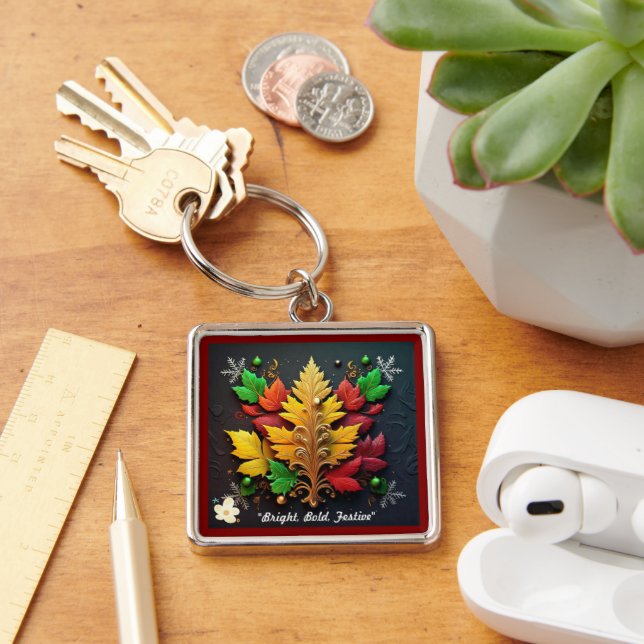 "Jul Nature Bliss" Fyrkantig Silverfärgad Nyckelring (Skrivbord)