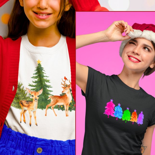 Jul Nature Reindeer Cardinals Julafton Träd T Shirt (Skapare uppladdad)