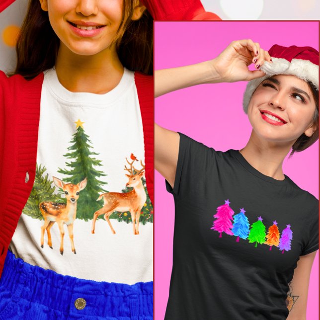 Jul Nature Reindeer Cardinals Julafton Träd T Shirt (Skapare uppladdad)