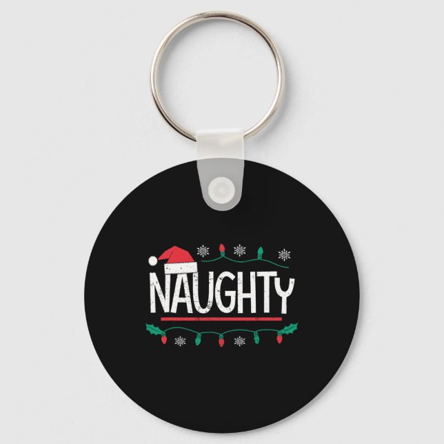 Jul Naughty Nice Matching Funny Julafton par Nyckelring (Framsida)