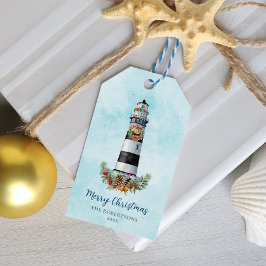 Jul Nautical Watercolor Lighthouse Presentetikett
