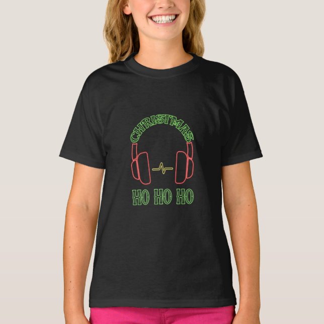 Jul Neon Headphone Girls T-Shirts (Framsida)