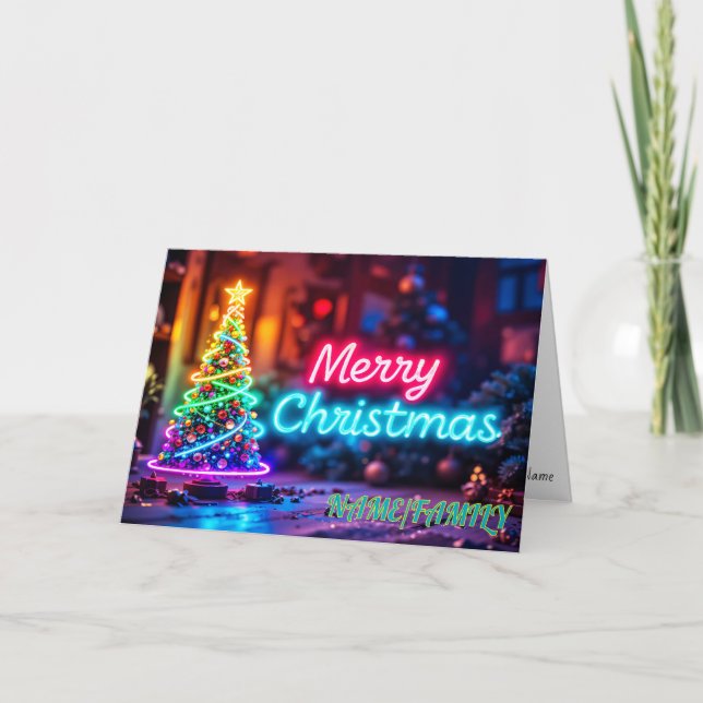 Jul Neon Träd Glöd Helgkort (Framsida)