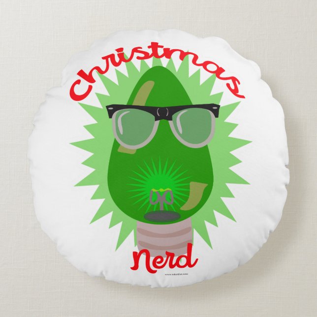 Jul Nerd Helgdag Ljusglödlampa Epic Festive Roligt Rund Kudde (Framsidan)