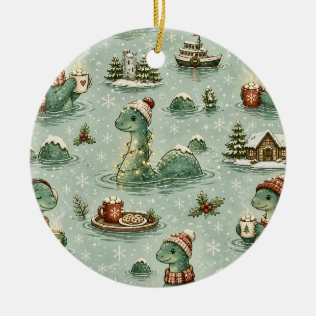 Jul Nessie Loch Ness Monster Mysig Kryptider  Julgransprydnad Keramik (Framsidan)
