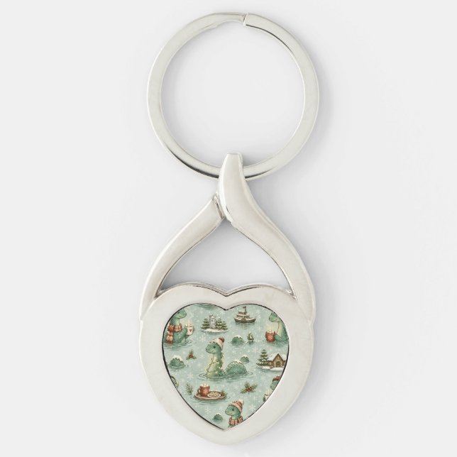 Jul Nessie Loch Ness Odjuret Mysiga Kryptider  Twisted Heart Silverfärgad Nyckelring (Framsidan)