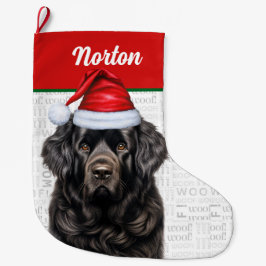 Jul Newfoundland Namn Woof Background Stor Julstrumpa