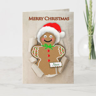Jul, Niece, Gingerbread Man Santa Hatt Kort