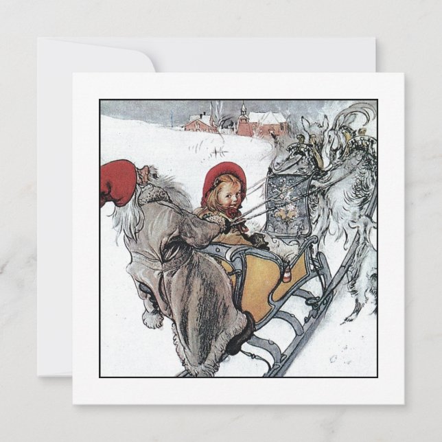 Jul Nisse och Kersti på Sleighritt Julkort (Framsida)