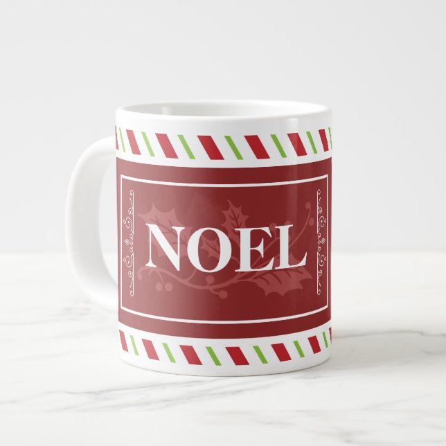 Jul NOEL Candy cane Rand, Editable Namn Jumbo Mugg (Framsida vänster)