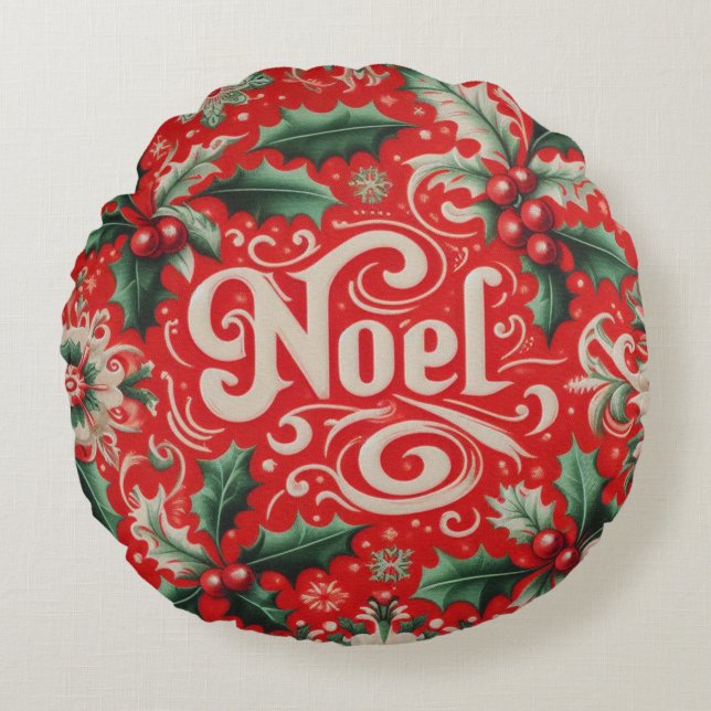 Jul Noel Red & Grönt Rund Kudde (Framsidan)