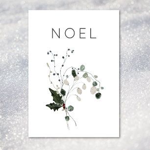 Jul Noel Rustic Minimal Holly Greenery Julkort