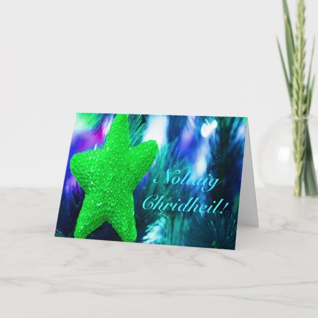 Jul Nollaig Chridheil Grönt Star II Helgdag Helgkort (Framsida)