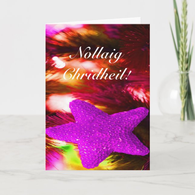Jul Nollaig Chridheil Lila Star I Helgdag Helgkort (Framsida)