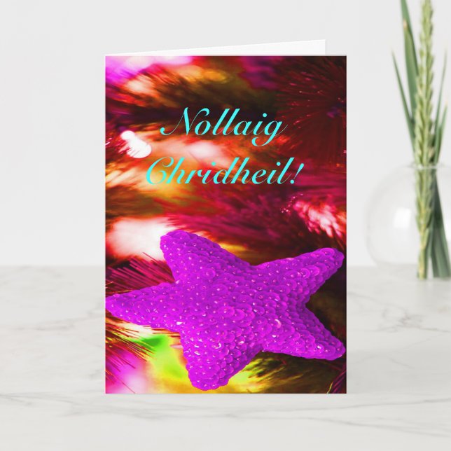 Jul Nollaig Chridheil Lila Star II Helgdag Helgkort (Framsida)