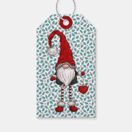 Jul Nordic Gnome Mistletoe Mönster Presentetikett