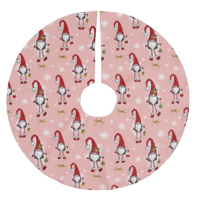 Jul Nordic Gnomes Rosa Mönster Julgransmatta Borstad Polyester (Framsidan)