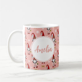 Jul Nordic GnomesPink Mönster med Namn Kaffemugg