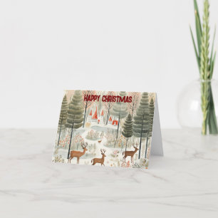 Jul Nordiska skogsscenen med renar. Helgkort