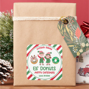 Jul North Pole Elf Donuts Gift Fyrkantigt Klistermärke